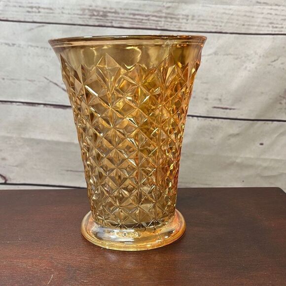Unbranded Other - M-Vintage Unbranded Glass Vase Amber Faceted Diamond Cut, 7" Tall 5 1/2" Diamete